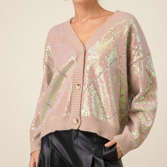 Sequin Argyle Cardigan - Picture 1 of 5